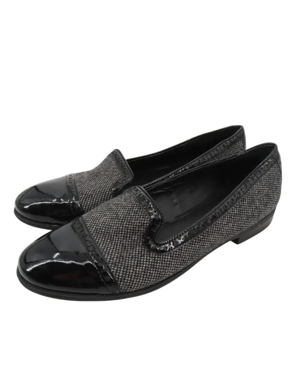 Franco Sarto Women 7.5 M TROLLEY Shiny Black Tweed Slip On Loafers Shoes Flats